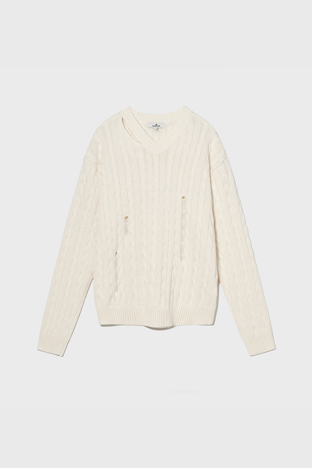 Cut-out V Neck Cable Knit (Natural Cream)