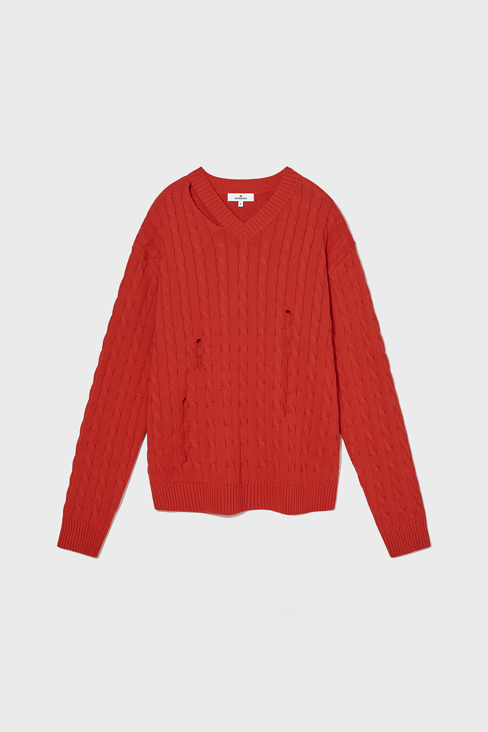 Cut-out V Neck Cable Knit (Red)